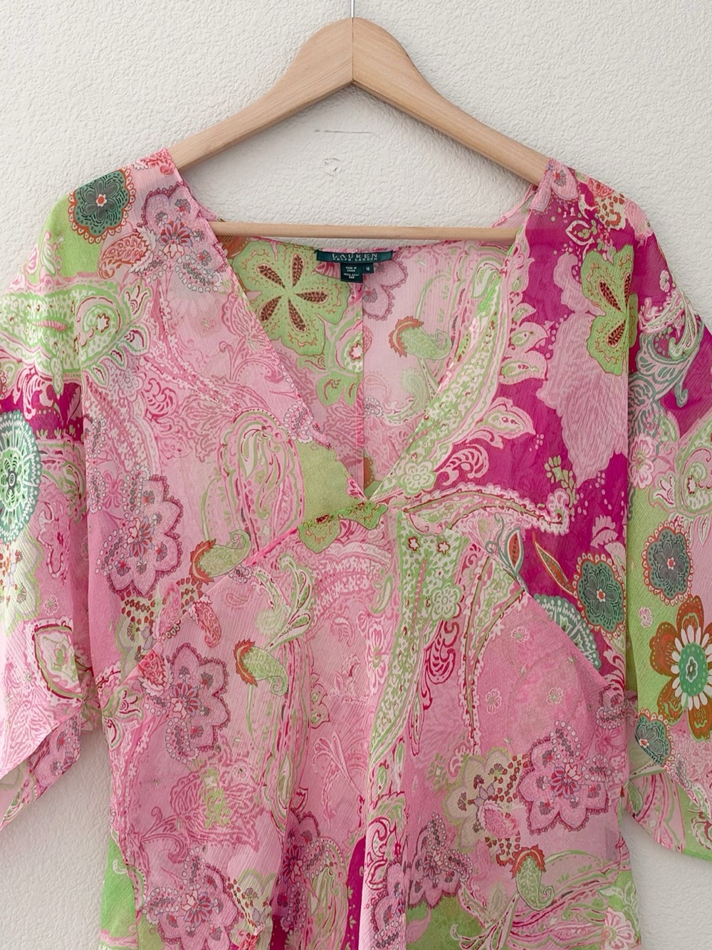 Ralph Lauren Vintage Paisley Ruffle Silk Skirt Top Set XL Pink Asymmetric Fairy - Picture 5 of 12